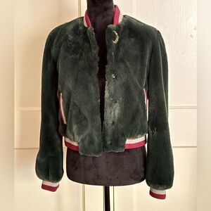 Ted Baker Faux Fur Bomber Jacket Letterman Style Size 1 As New Blue / Teal